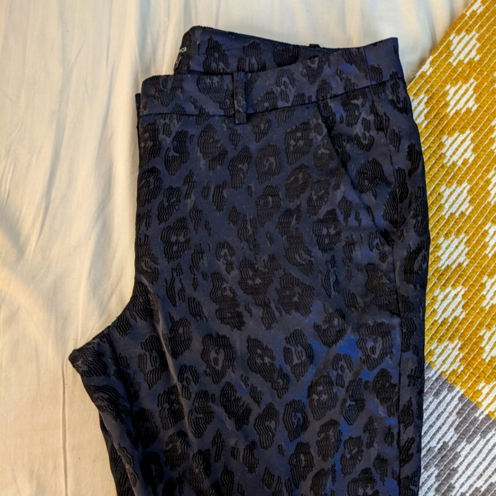 Fun navy and black leopard brocade trousers